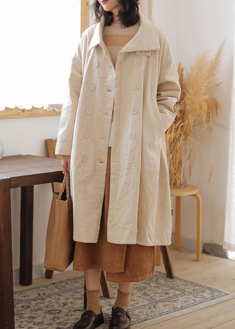 Casual Beige Parkaer Til Kvinder Plus Size Varm Vinterfrakke Dobbelt Brystlommer Vinter Outwear