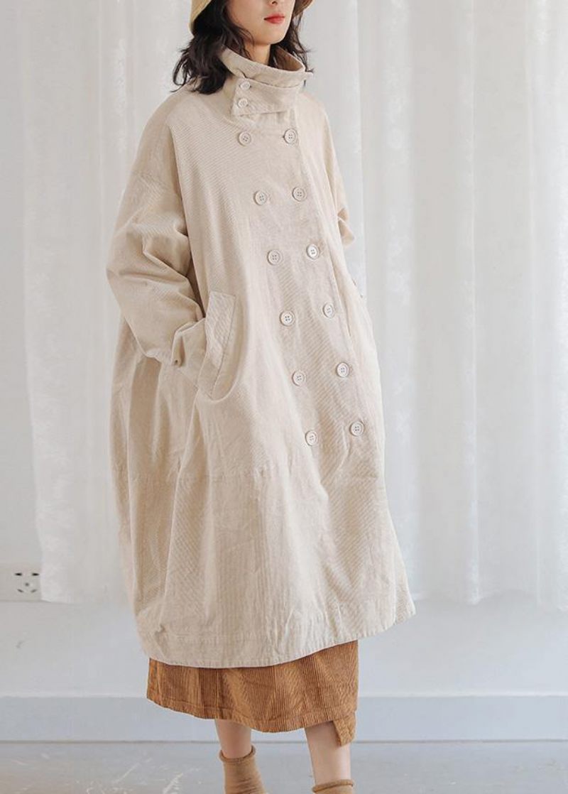 Casual Beige Parkaer Til Kvinder Plus Size Varm Vinterfrakke Dobbelt Brystlommer Vinter Outwear - Dame dunjakker