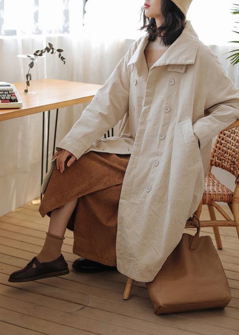 Casual Beige Parkaer Til Kvinder Plus Size Varm Vinterfrakke Dobbelt Brystlommer Vinter Outwear - Dame dunjakker