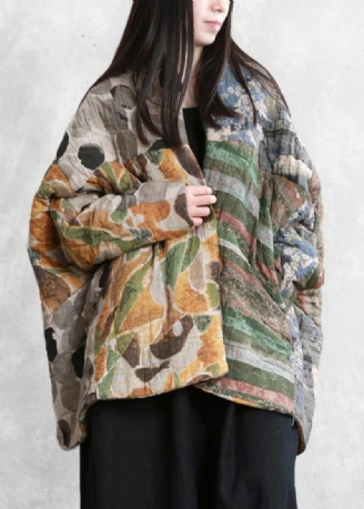 Casual Blomstrede Vinterfrakker Oversized Sne Batwing Sleeve Lommer Frakker