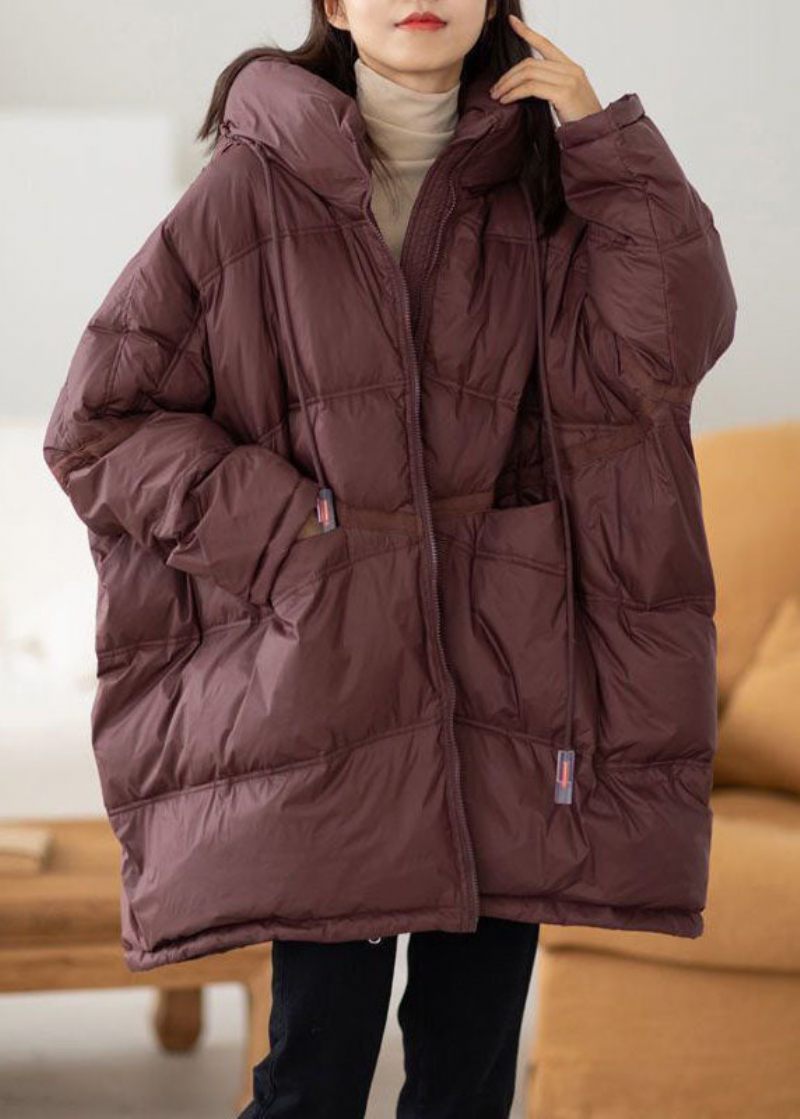 Casual Chokolade Hætte Oversized Snøre Tyk Canada Goose Jakke Batwing Ærme