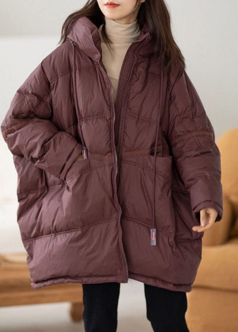 Casual Chokolade Hætte Oversized Snøre Tyk Canada Goose Jakke Batwing Ærme - Dame dunjakker