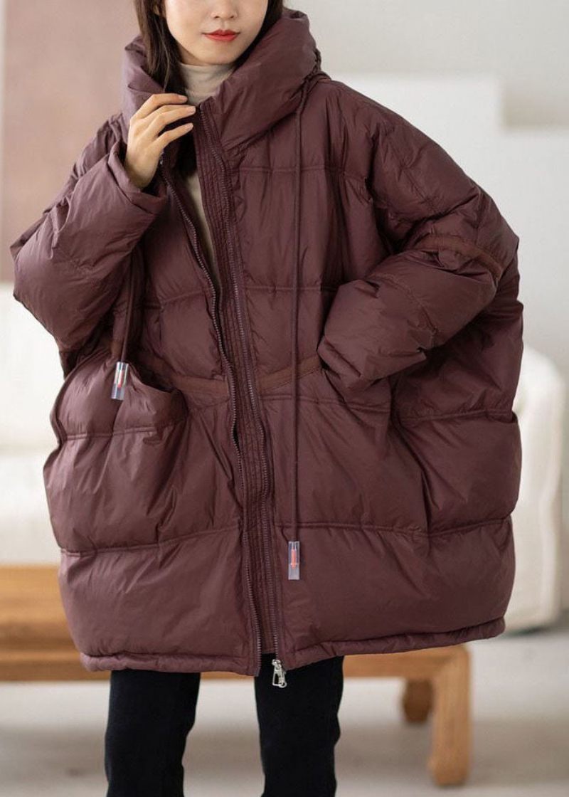 Casual Chokolade Hætte Oversized Snøre Tyk Canada Goose Jakke Batwing Ærme - Dame dunjakker