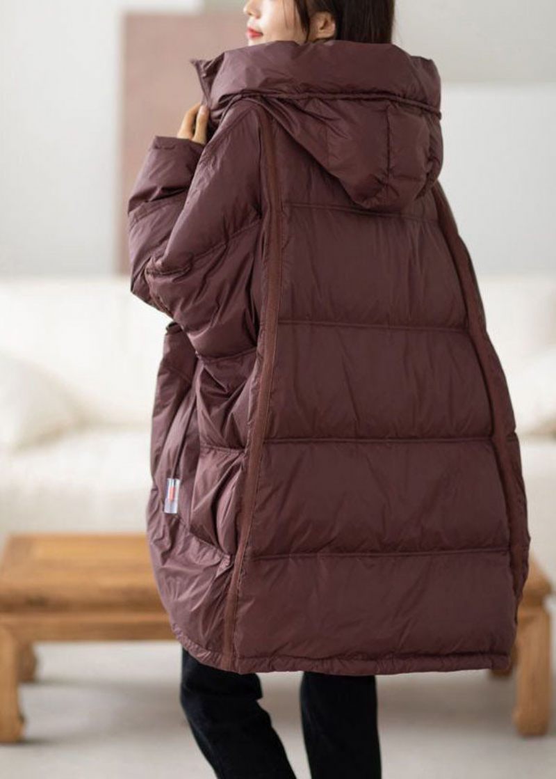 Casual Chokolade Hætte Oversized Snøre Tyk Canada Goose Jakke Batwing Ærme - Dame dunjakker