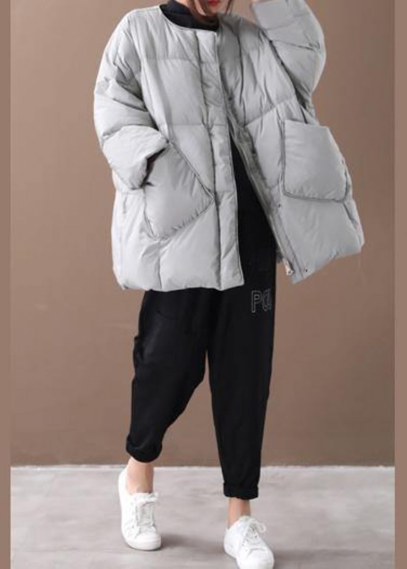 Casual Grå Dameparka Overfrakke Button Down Frakke - Grå