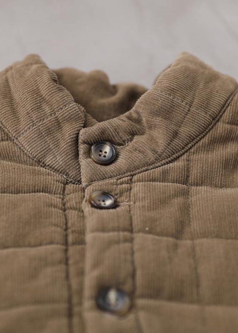 Casual Khaki Kvinder Afslappet Tyk Stand Krave Outwear - Dame dunjakker