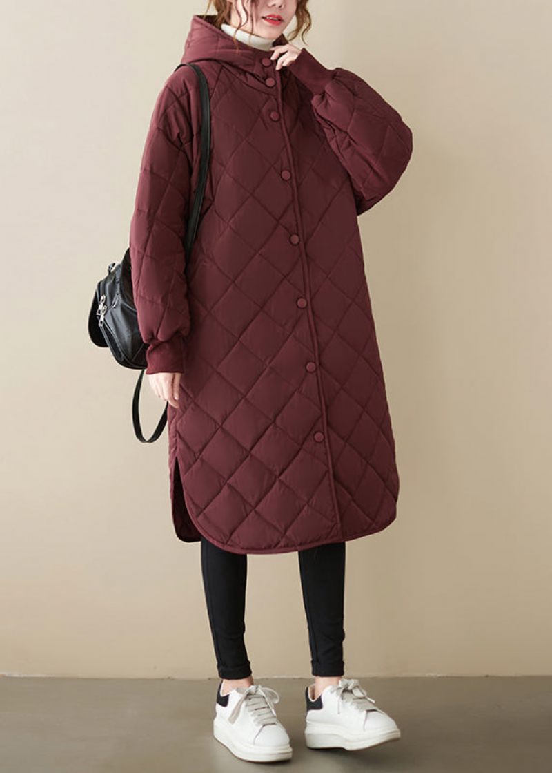 Casual Mulberry Hætte Patchwork Fine Bomuldsfyldte Frakker Vinter - Dame dunjakker