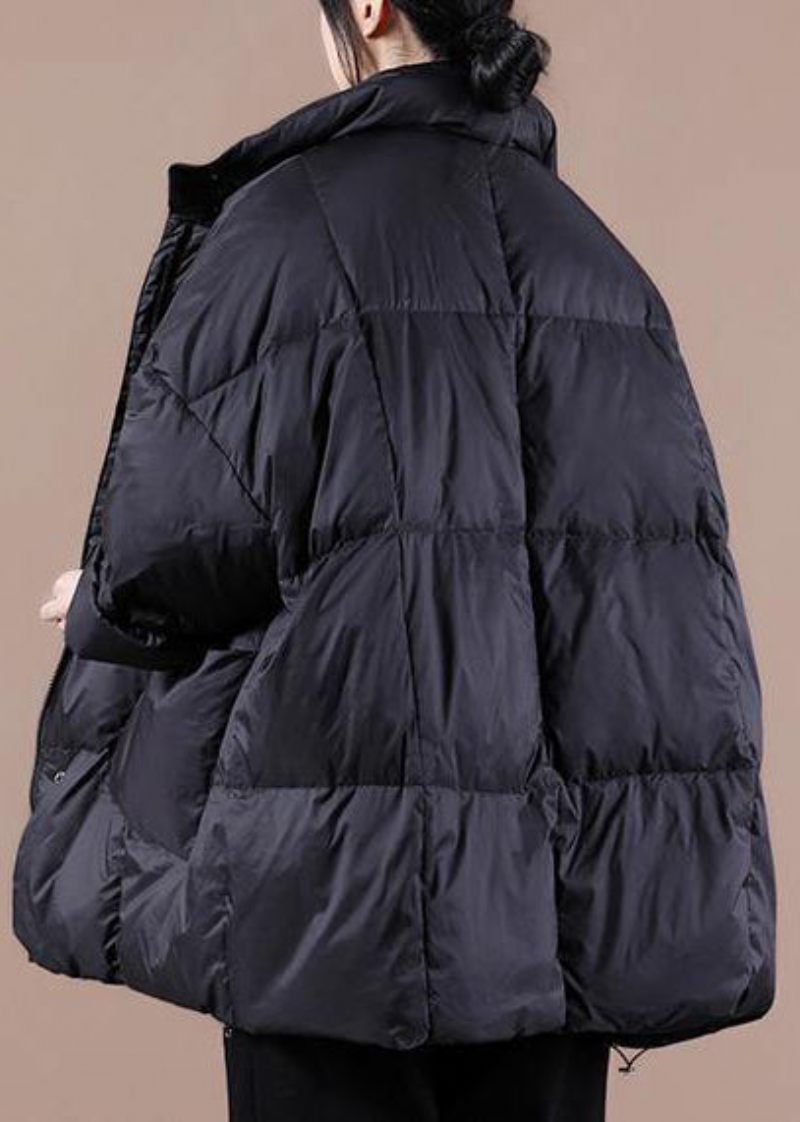 Casual Plus Size Tøj Dameparka Jakker Sort Standkrave Store Lommer Dunfrakke Vinter - Sort