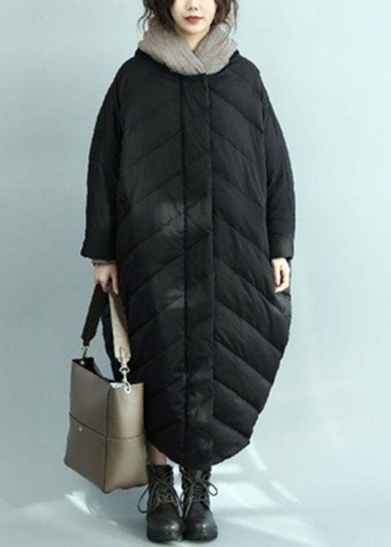 Casual Sort Hætte Oversize Duck Down Parka Vinter