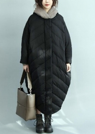 Casual Sort Hætte Oversize Duck Down Parka Vinter