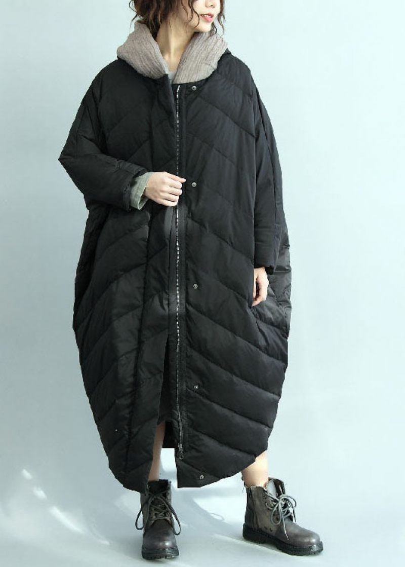 Casual Sort Hætte Oversize Duck Down Parka Vinter - Dame dunjakker