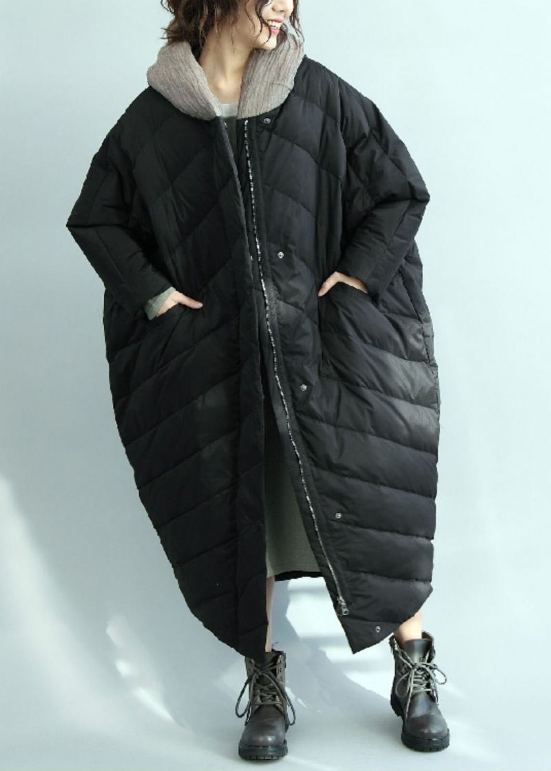 Casual Sort Hætte Oversize Duck Down Parka Vinter - Dame dunjakker