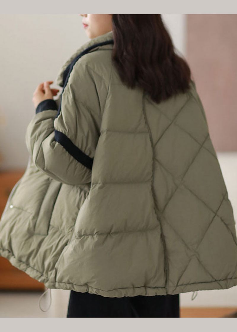 Chic Grøn Zip Up Patchwork Andedun Pufferjakke Vinter - Dame dunjakker