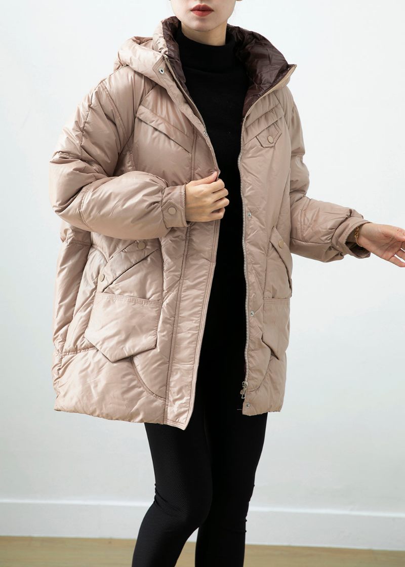 Chic Khaki Hooded Oversized Duck Down Pufferjakke Vinter