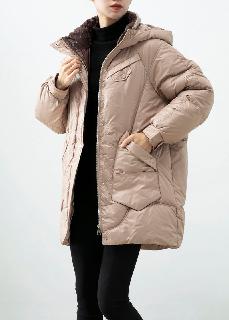 Chic Khaki Hooded Oversized Duck Down Pufferjakke Vinter - Dame dunjakker