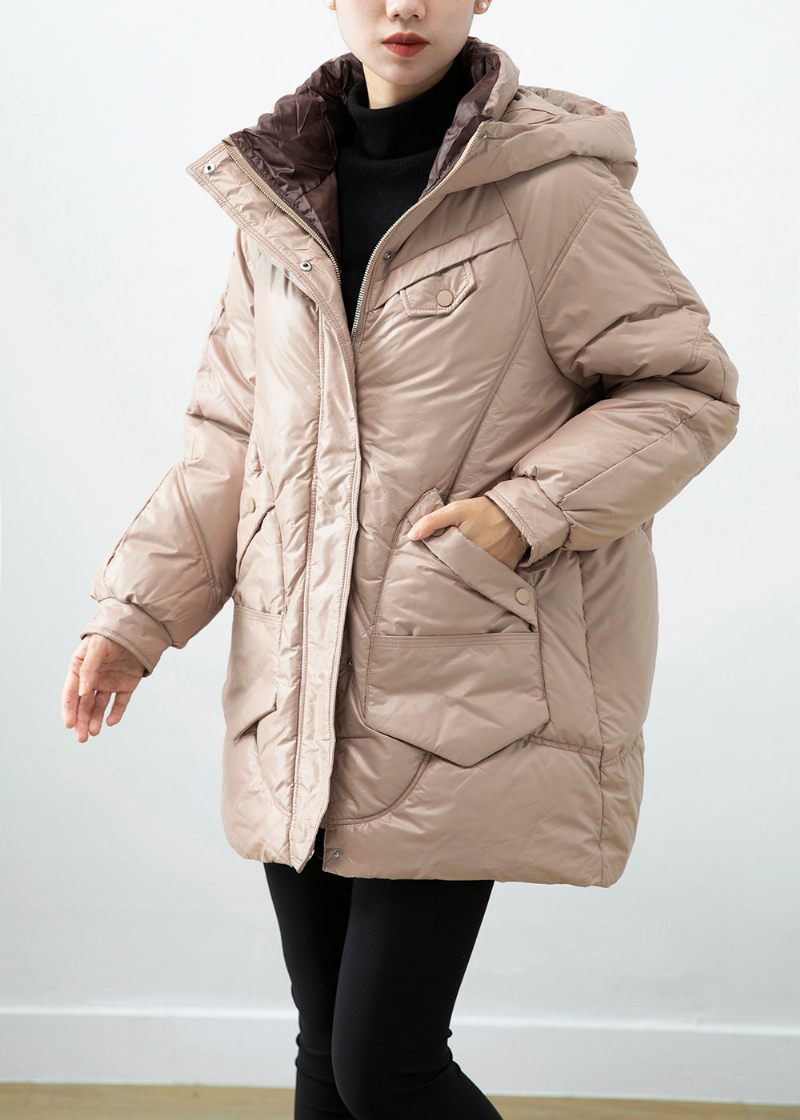 Chic Khaki Hooded Oversized Duck Down Pufferjakke Vinter - Dame dunjakker