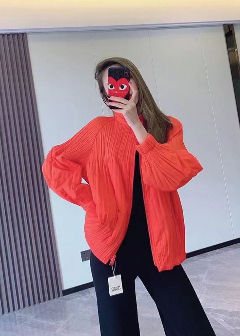 Chic Orange Zip Up Fine Bomuld Fyldt Tynde Jakker Spring - Dame dunjakker