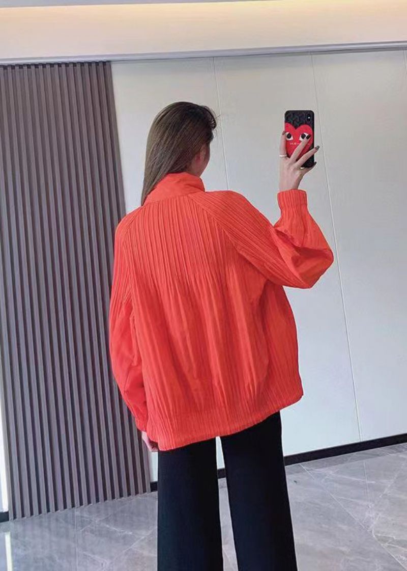 Chic Orange Zip Up Fine Bomuld Fyldt Tynde Jakker Spring - Dame dunjakker