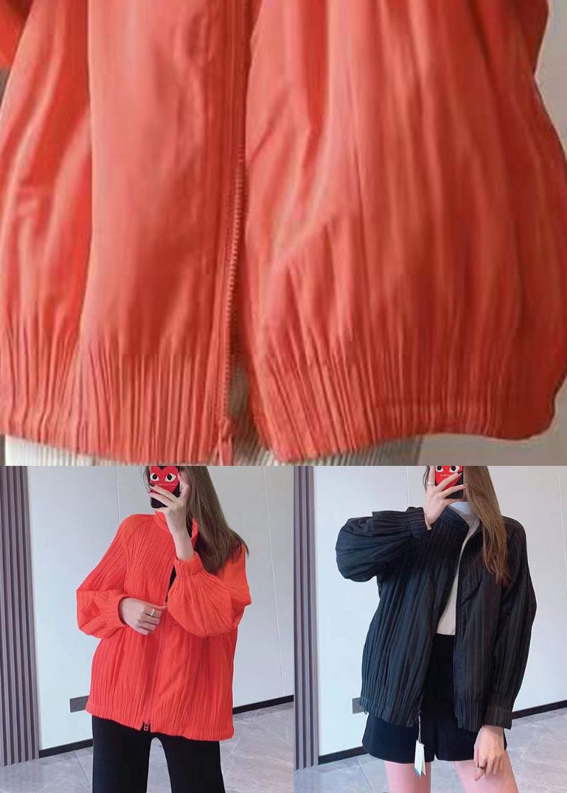 Chic Orange Zip Up Fine Bomuld Fyldt Tynde Jakker Spring - Dame dunjakker