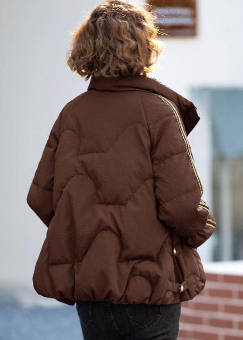 Chokolade Oversized Duck Down Jacket Stand Krave Lynlås Vinter - Dame dunjakker