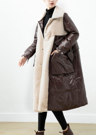 Chokolade Patchwork Mink Velvet Duck Down Coat Oversized Winter