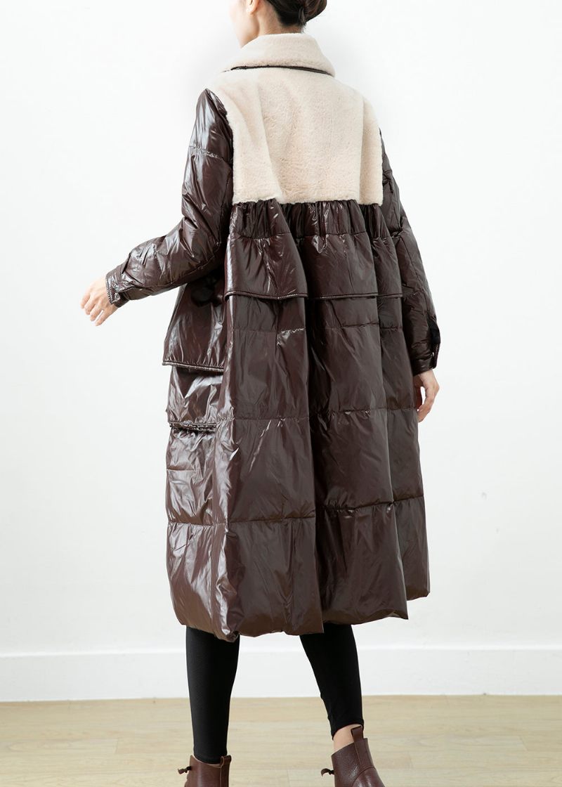 Chokolade Patchwork Mink Velvet Duck Down Coat Oversized Winter - Dame dunjakker