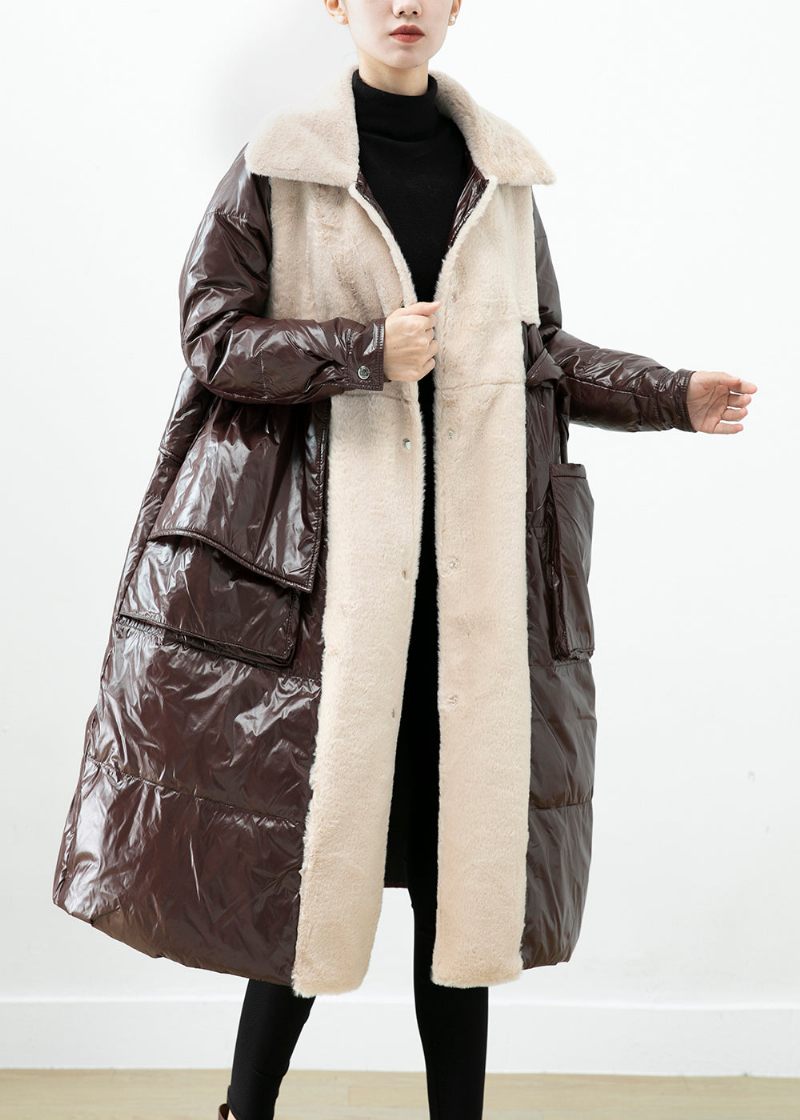 Chokolade Patchwork Mink Velvet Duck Down Coat Oversized Winter - Dame dunjakker