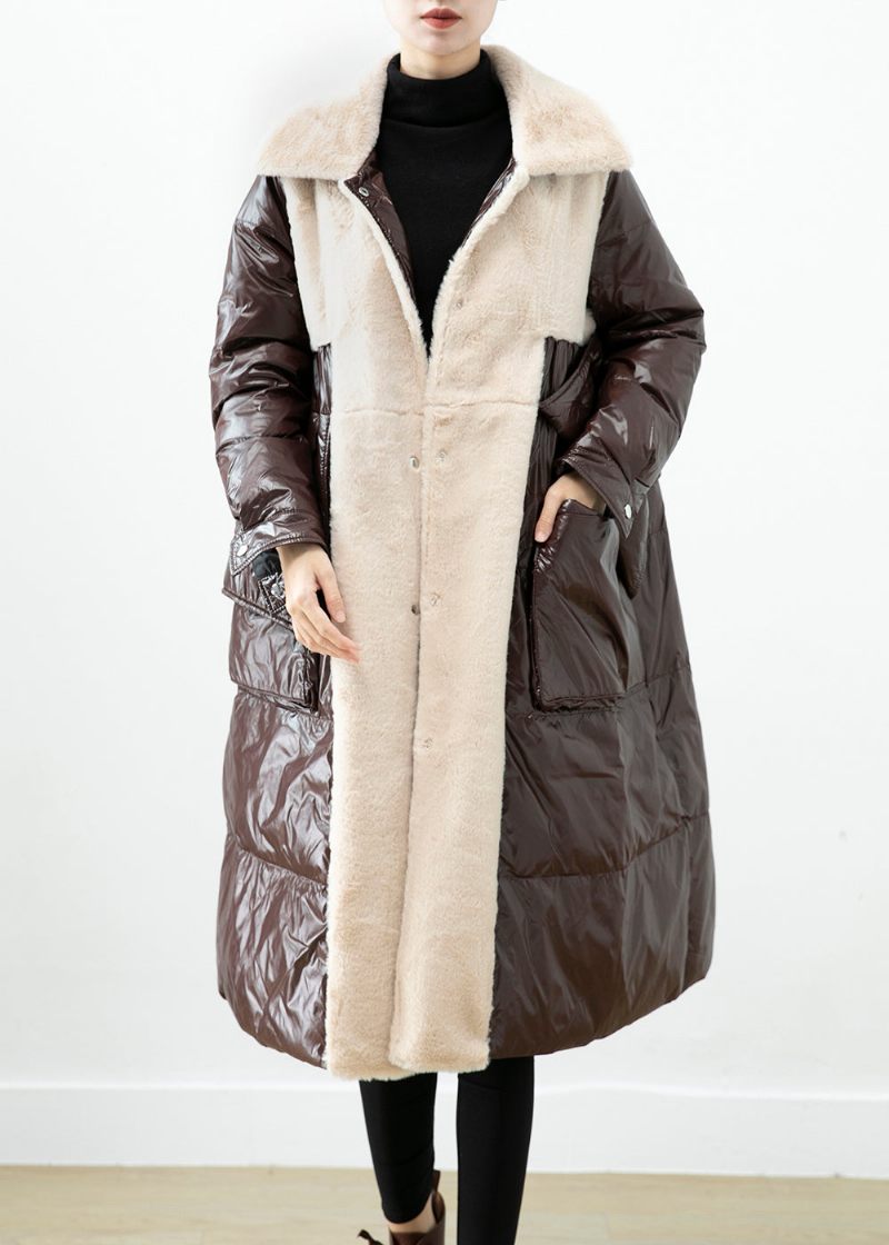 Chokolade Patchwork Mink Velvet Duck Down Coat Oversized Winter - Dame dunjakker