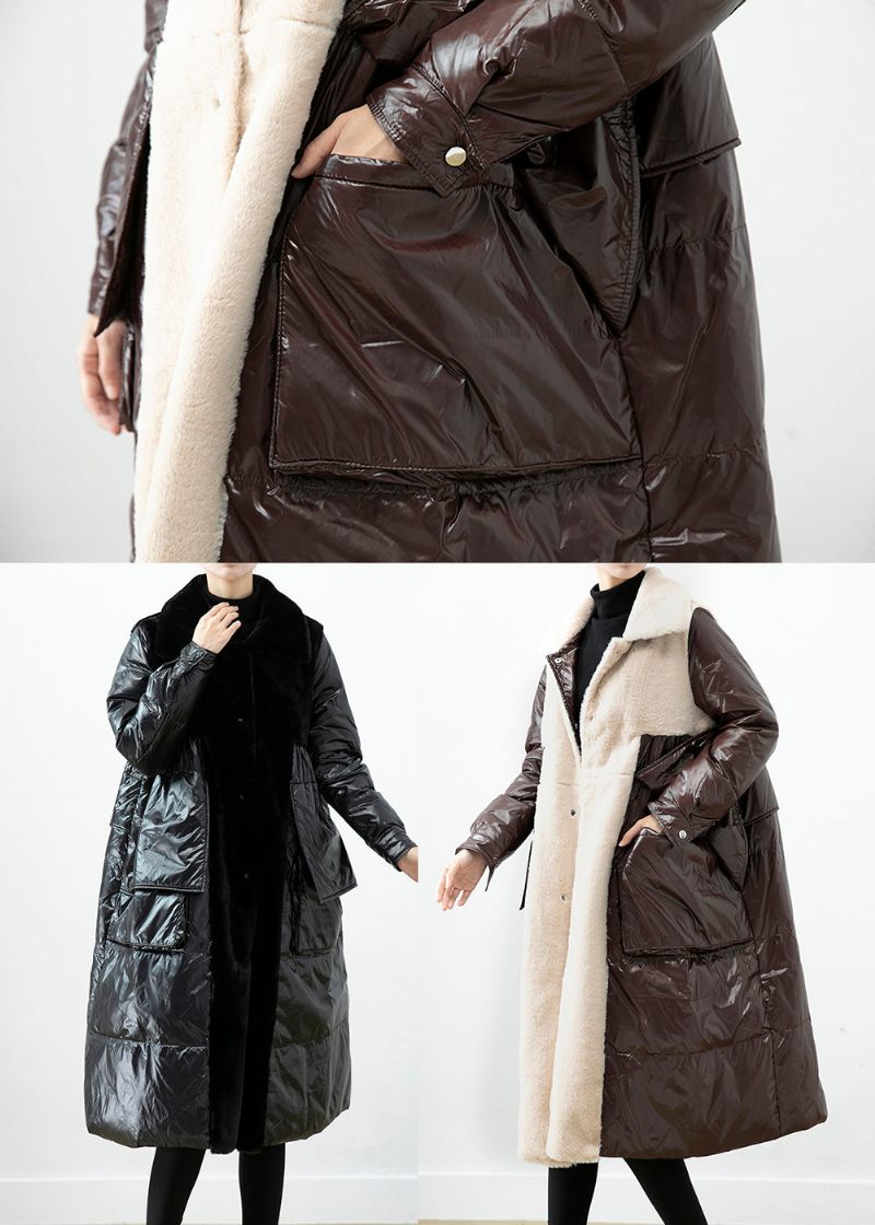 Chokolade Patchwork Mink Velvet Duck Down Coat Oversized Winter - Dame dunjakker