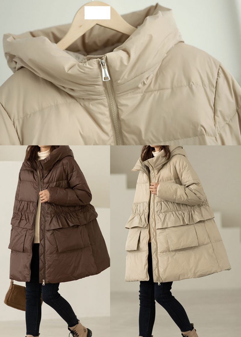 Chokoladelommer Duck Down Frakker Hooded Winter - Abrikos