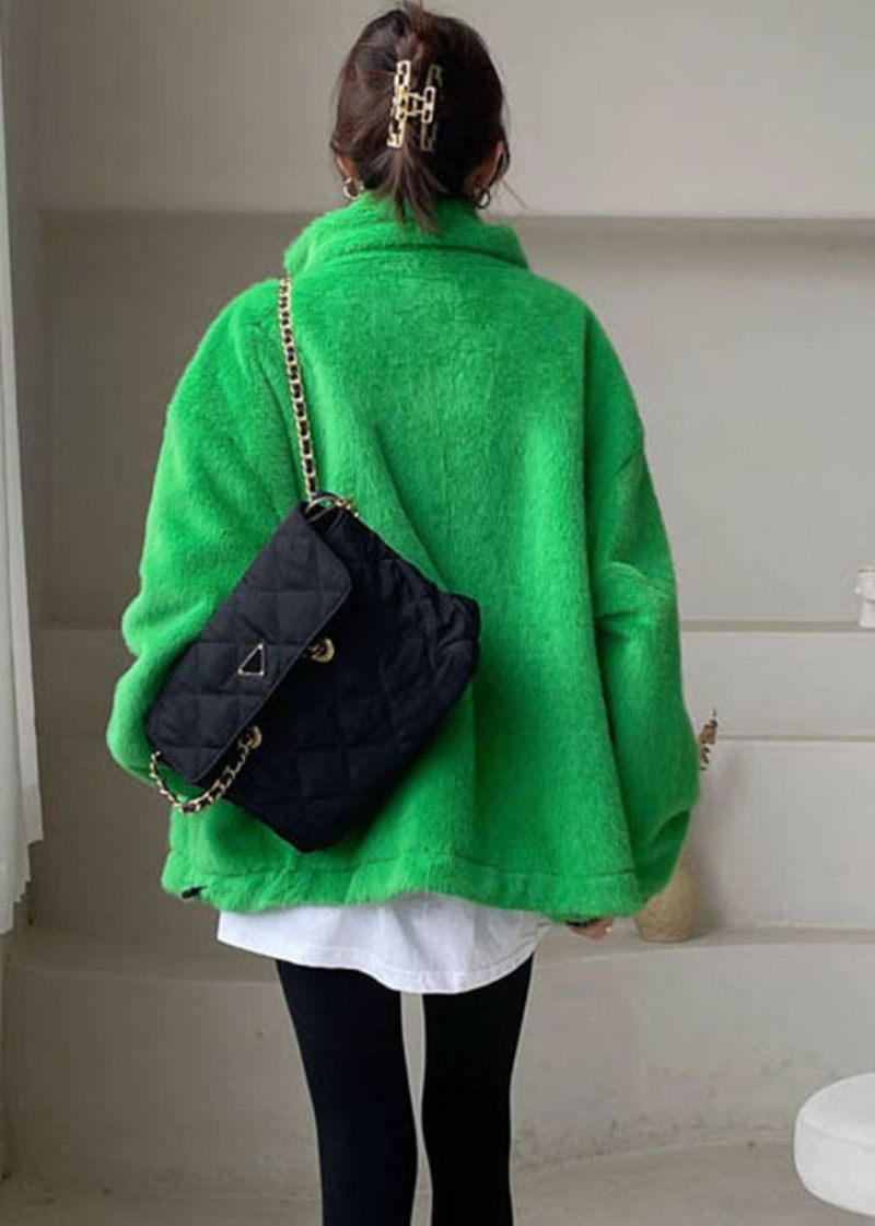 Diy Green Zip Up Mink Fløjl Tyk Vinter Outwear - Dame dunjakker