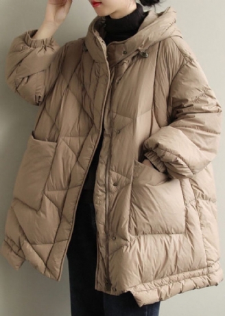 Diy Khaki Hætte Lommer Vinter Duck Down Coat