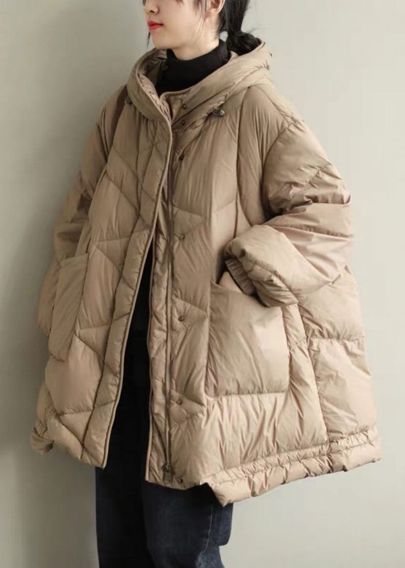 Diy Khaki Hætte Lommer Vinter Duck Down Coat - Khaki