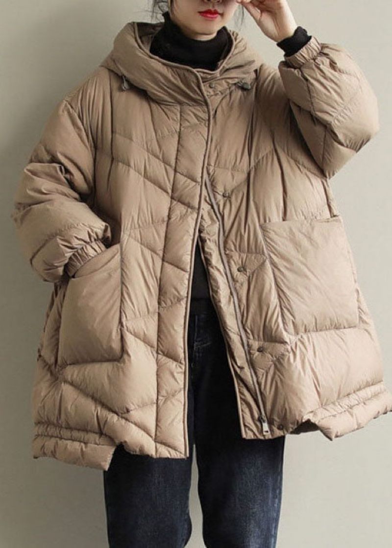 Diy Khaki Hætte Lommer Vinter Duck Down Coat - Khaki