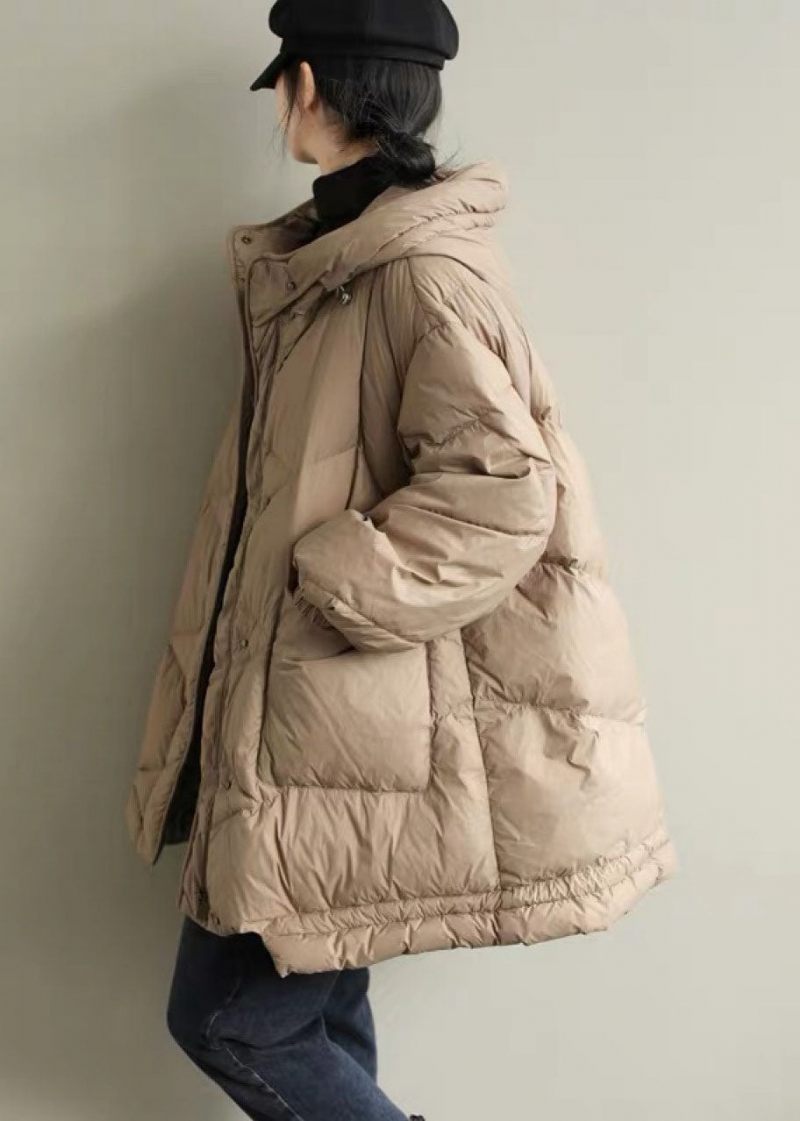 Diy Khaki Hætte Lommer Vinter Duck Down Coat - Khaki