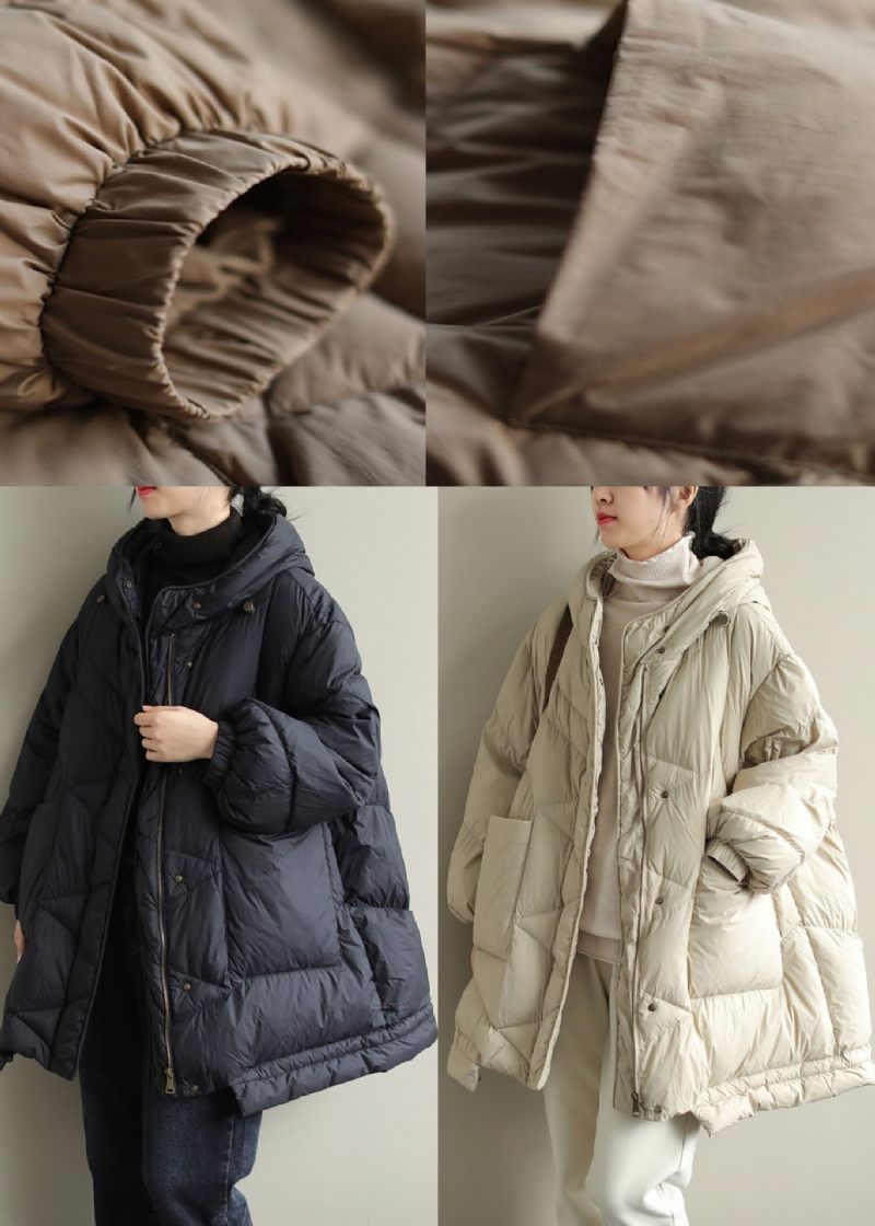 Diy Khaki Hætte Lommer Vinter Duck Down Coat - Khaki