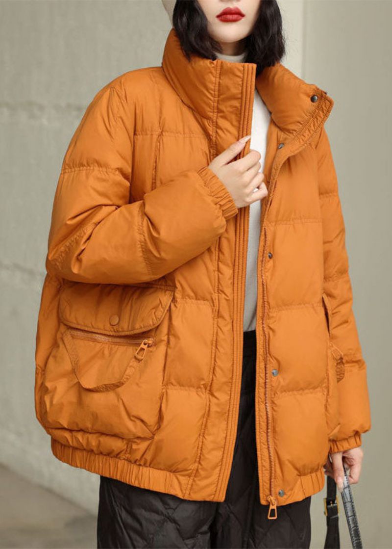 Diy Orange Stand Krave Zip Up Lommer Duck Down Jacket Om Vinteren