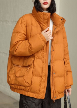 Diy Orange Stand Krave Zip Up Lommer Duck Down Jacket Om Vinteren