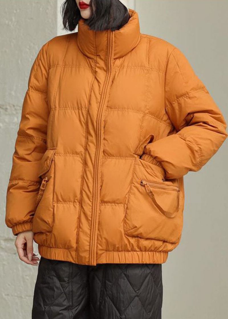 Diy Orange Stand Krave Zip Up Lommer Duck Down Jacket Om Vinteren - Dame dunjakker