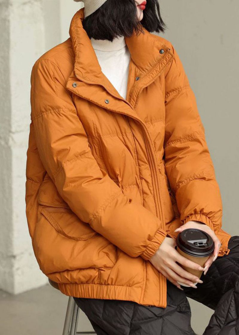 Diy Orange Stand Krave Zip Up Lommer Duck Down Jacket Om Vinteren - Dame dunjakker