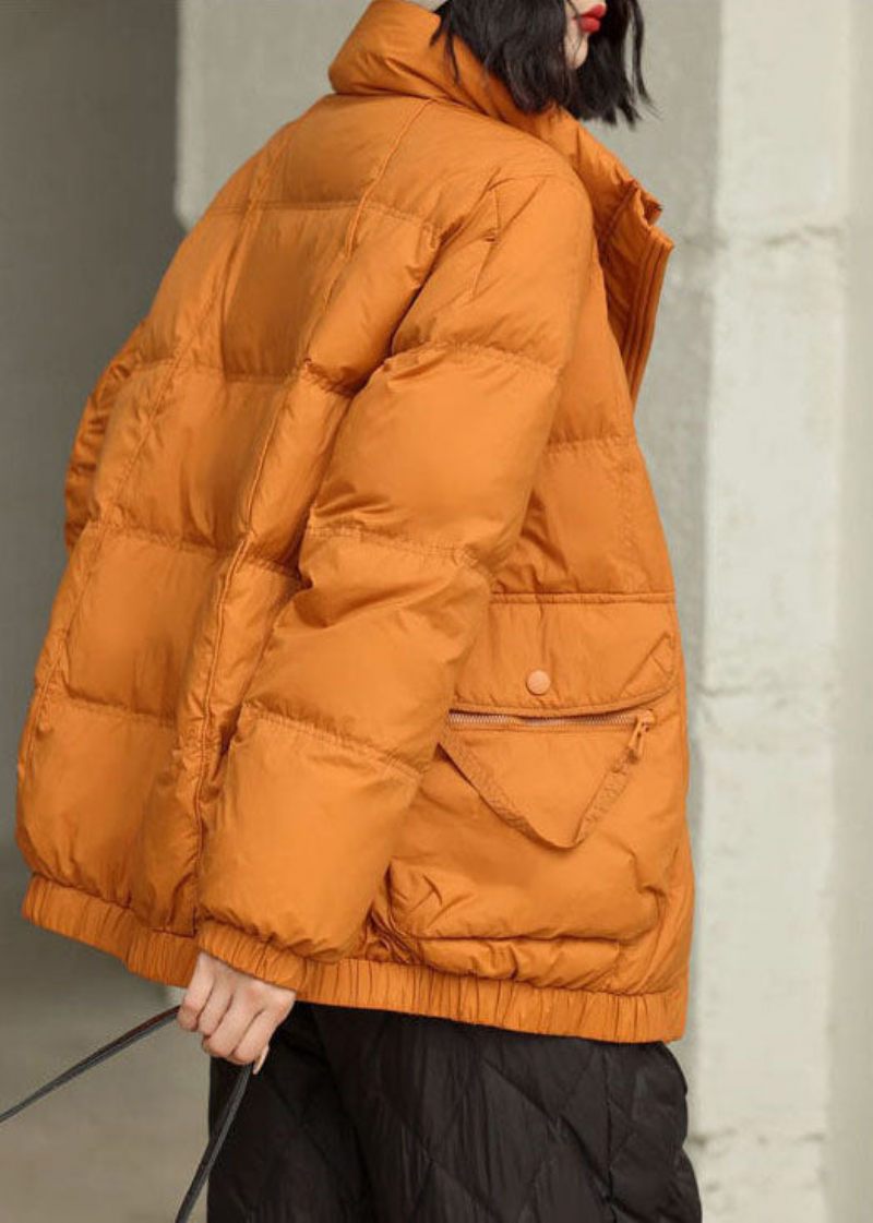 Diy Orange Stand Krave Zip Up Lommer Duck Down Jacket Om Vinteren - Dame dunjakker