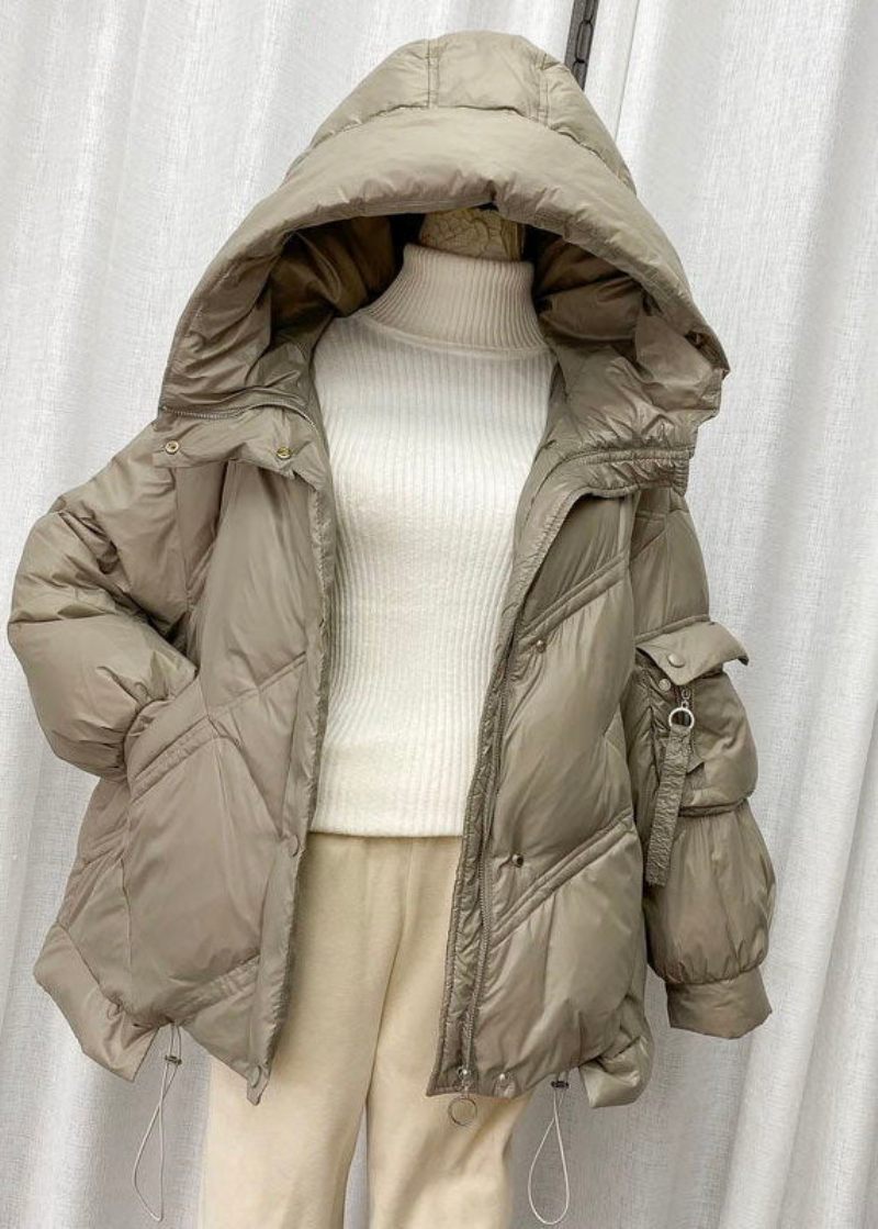 Elegant Beige Hætte-snøre Andedunsjakke Vinter - Beige