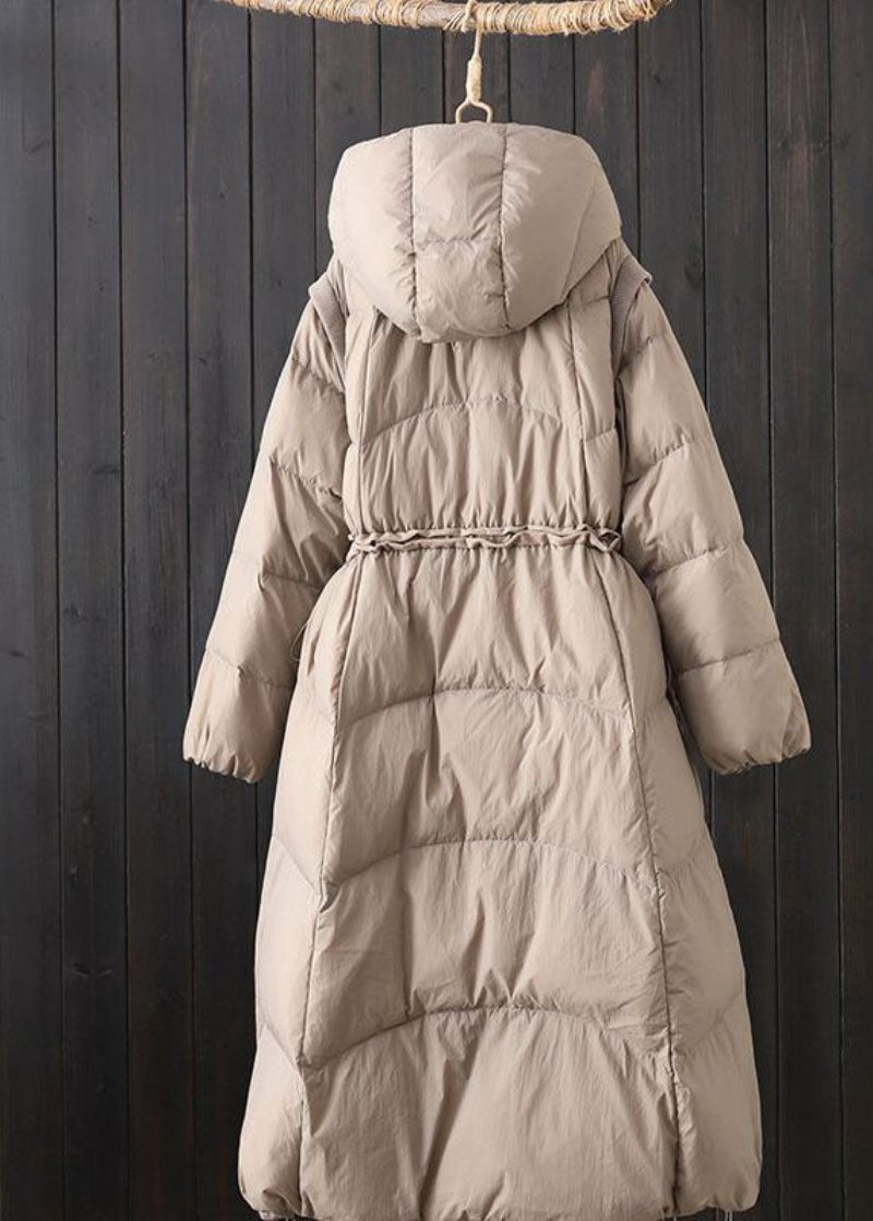 Elegant Brun Hætte Patchwork Lommer Andedun Puffer Vinter - Dame dunjakker