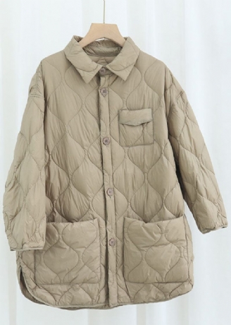 Elegant Khaki Peterpan Krave Lommer Knap Vinter Duck Down Coat