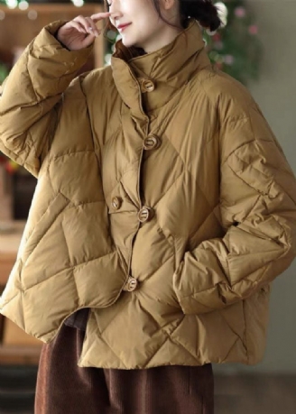 Elegant Khaki Stand Krave Oversized Button Duck Down Puffer Jakke Vinter