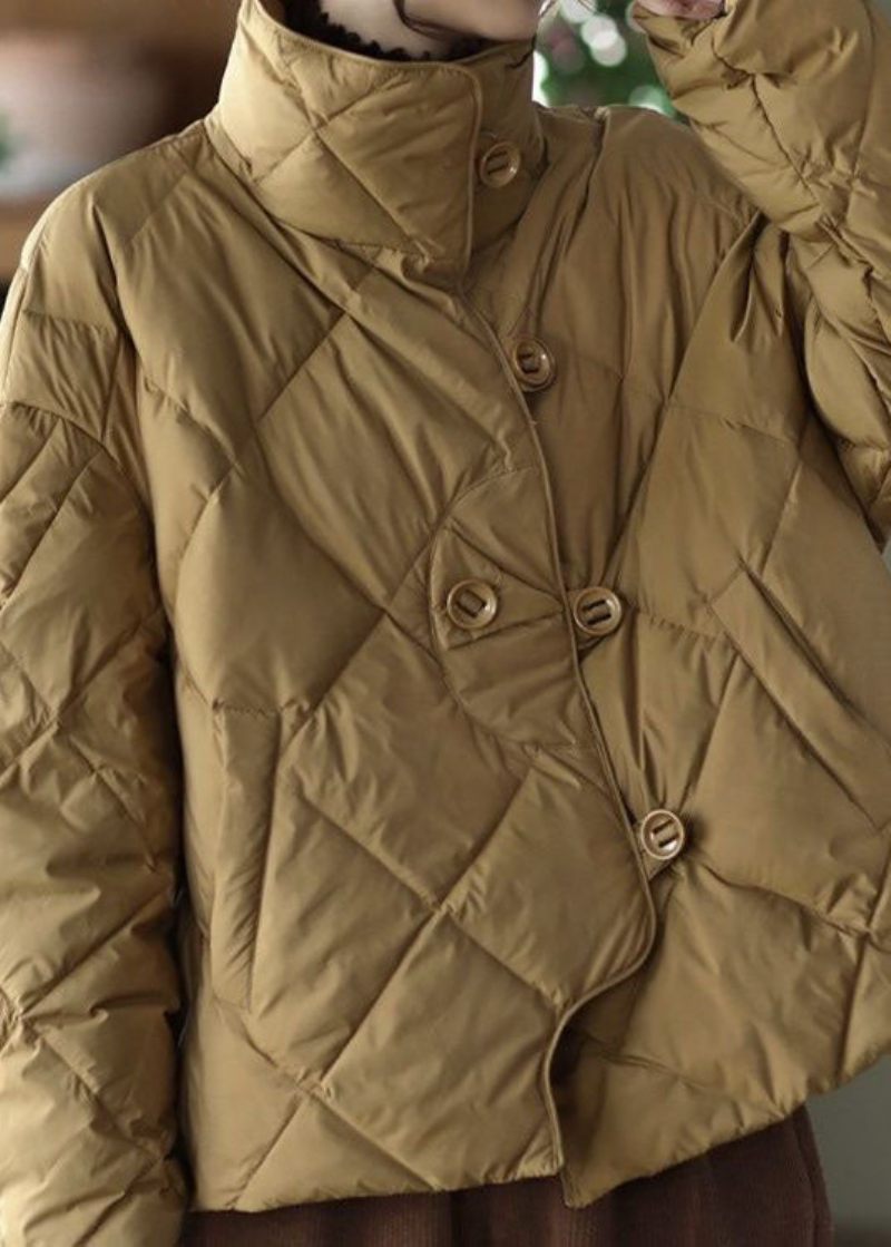 Elegant Khaki Stand Krave Oversized Button Duck Down Puffer Jakke Vinter - Dame dunjakker