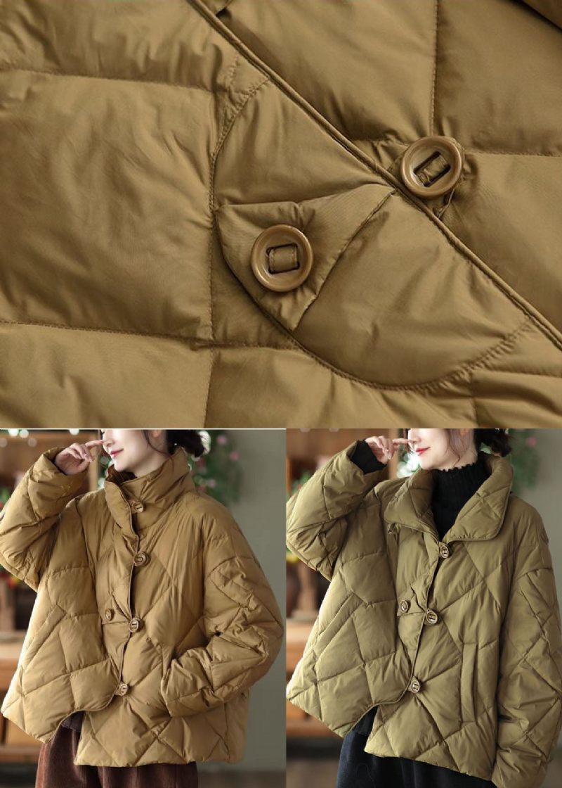 Elegant Khaki Stand Krave Oversized Button Duck Down Puffer Jakke Vinter - Dame dunjakker