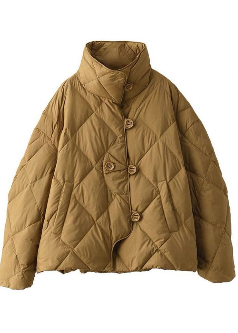 Elegant Khaki Stand Krave Oversized Button Duck Down Puffer Jakke Vinter - Dame dunjakker