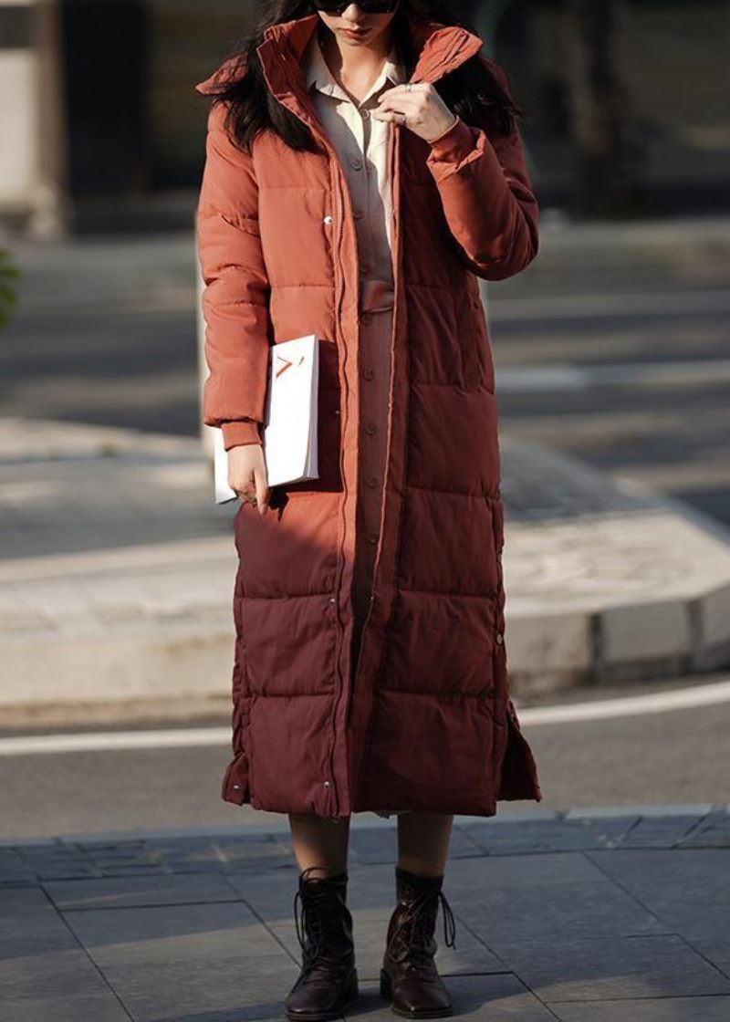 Elegant Oversized Varm Vinterfrakke Outwear Bordeaux Hætte Med Lynlås Vinter - Dame dunjakker