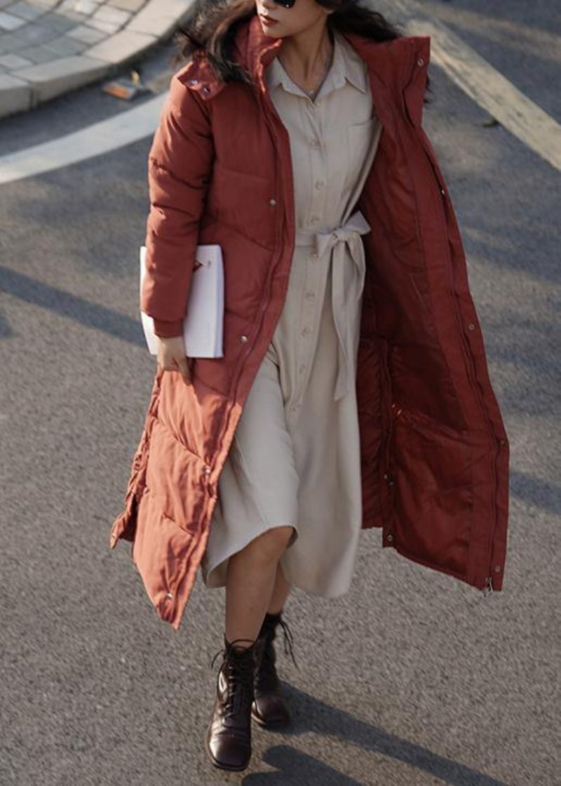 Elegant Oversized Varm Vinterfrakke Outwear Bordeaux Hætte Med Lynlås Vinter - Dame dunjakker